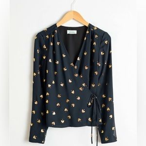 & OTHER STORIES Metallic Leaf Wrap Blouse - size 2 (NEW)